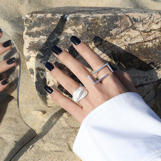 Casual Geometry Hollow Rectangle 925 Sterling Silver Adjustable Ring