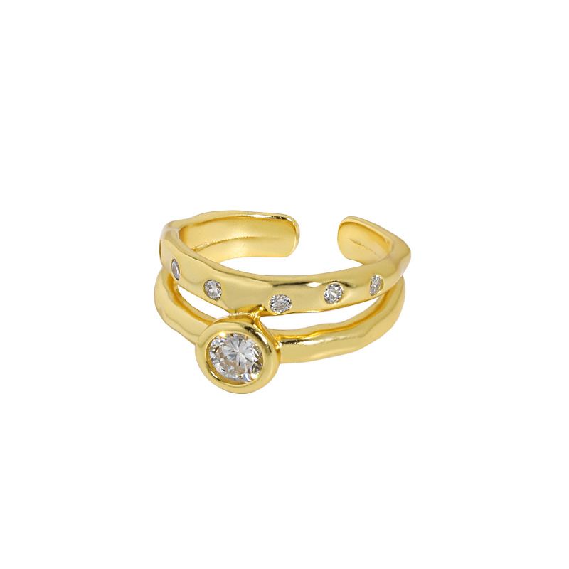Fashion Double Layer CZ 925 Sterling Silver Adjustable Ring