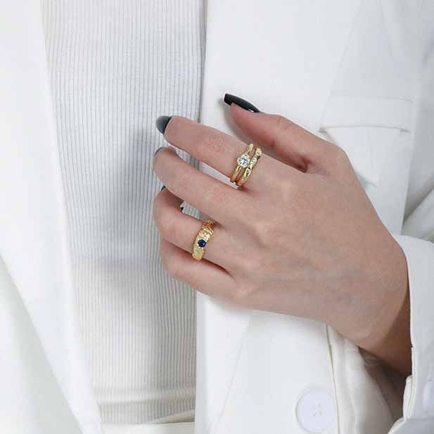Fashion Double Layer CZ 925 Sterling Silver Adjustable Ring