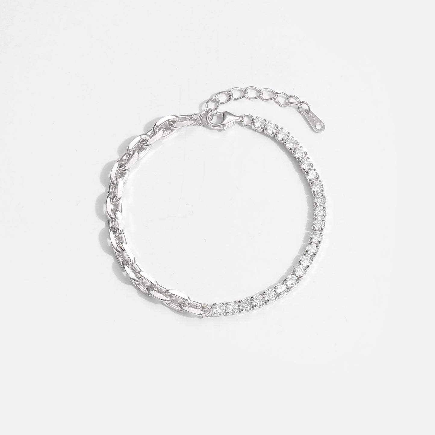 Simple Hollow Chain CZ Montage 925 Sterling Silver Bracelet