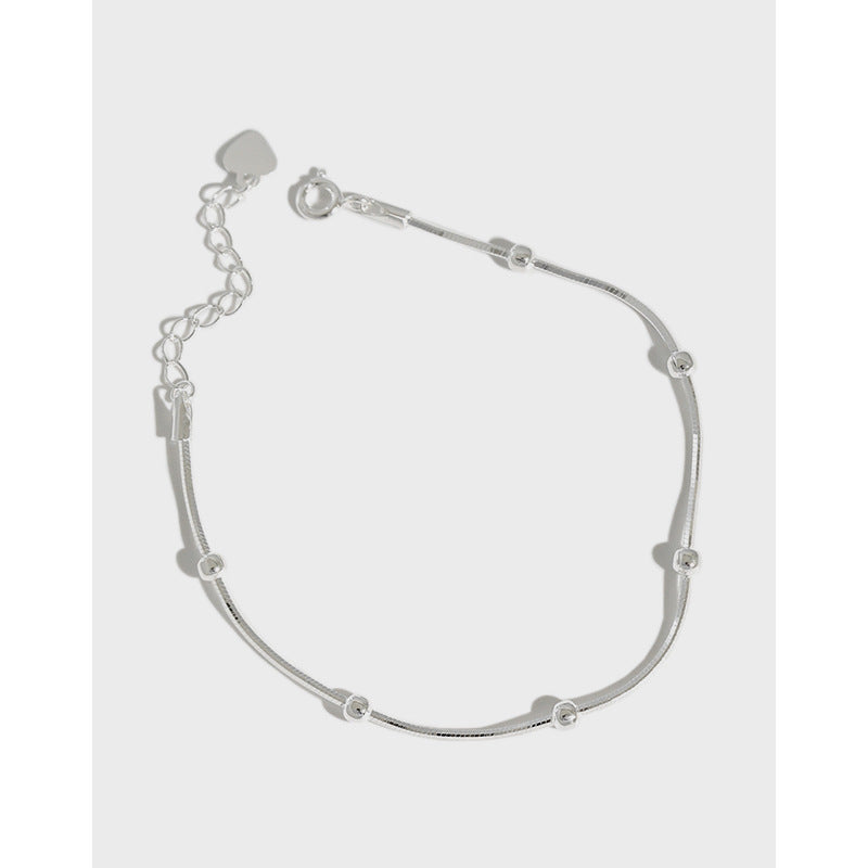 Simple Beads Snake Chain 925 Sterling Silver Bracelet