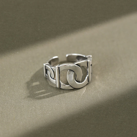 Vintage Curb Chain Hollow 925 Sterling Silver Adjustable Ring