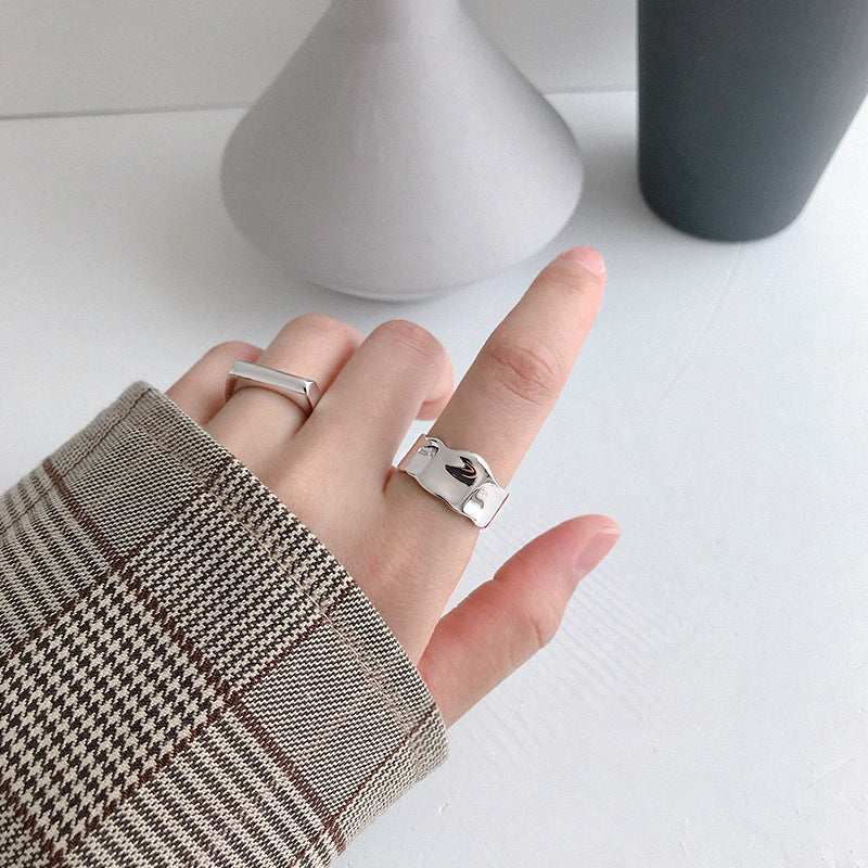 Minimalist Irregular Geometry Wide 925 Sterling Silver Adjustable Ring