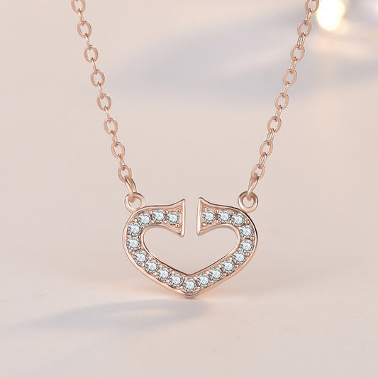 Office Irregular Broken CZ Heart 925 Sterling Silver Necklace