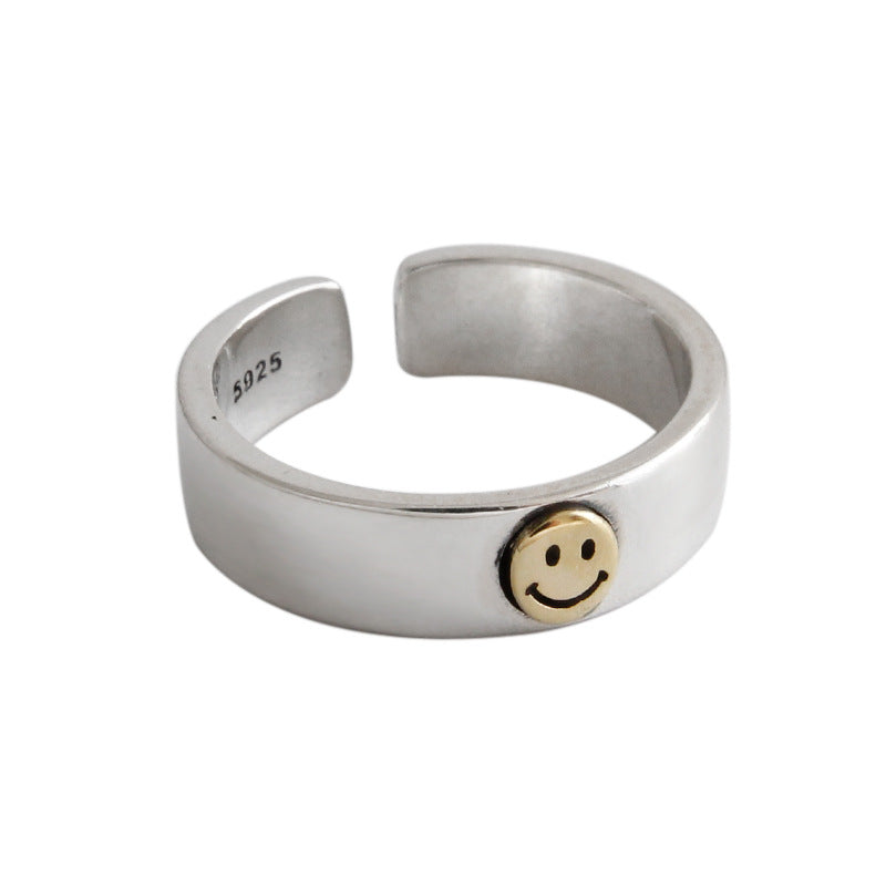 Vintage Casual Smile Face 925 Sterling Silver Adjustable Ring