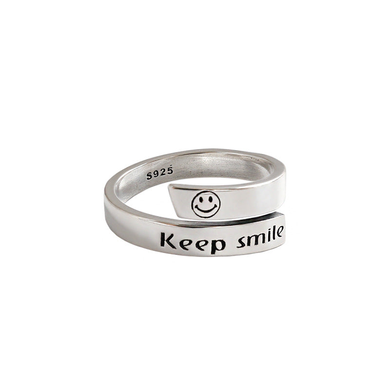 Vintage Keep Smile Letters 925 Sterling Silver Adjustable Ring