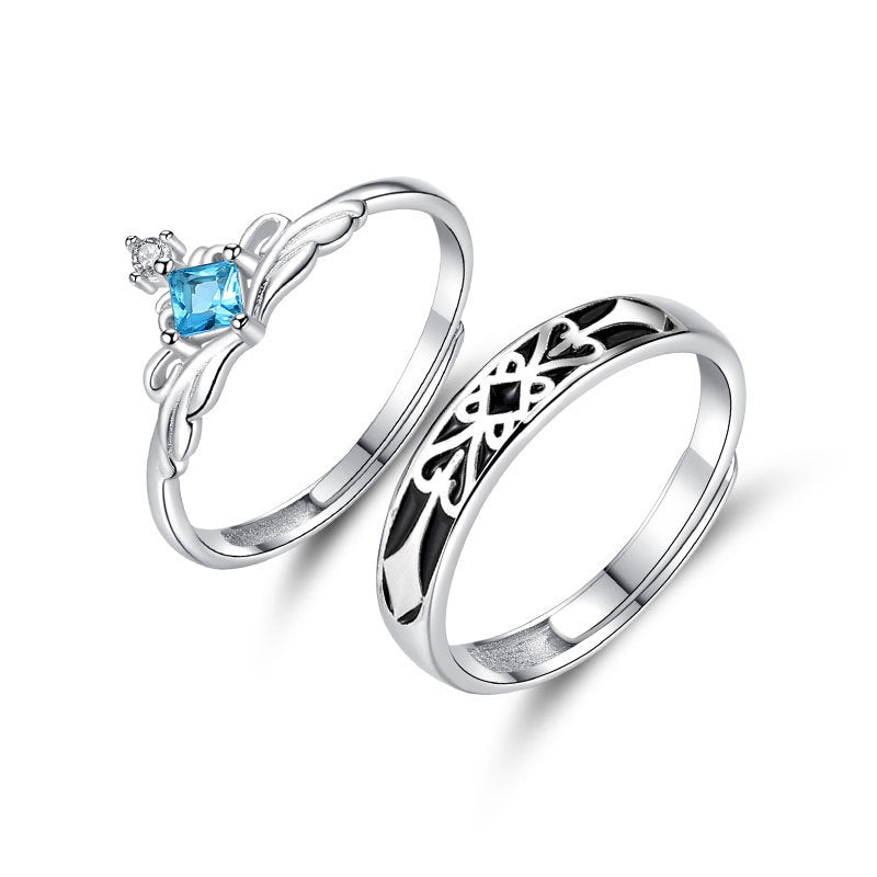 Gift CZ Princess Crown Knight 925 Sterling Silver Promise Adjustable Ring