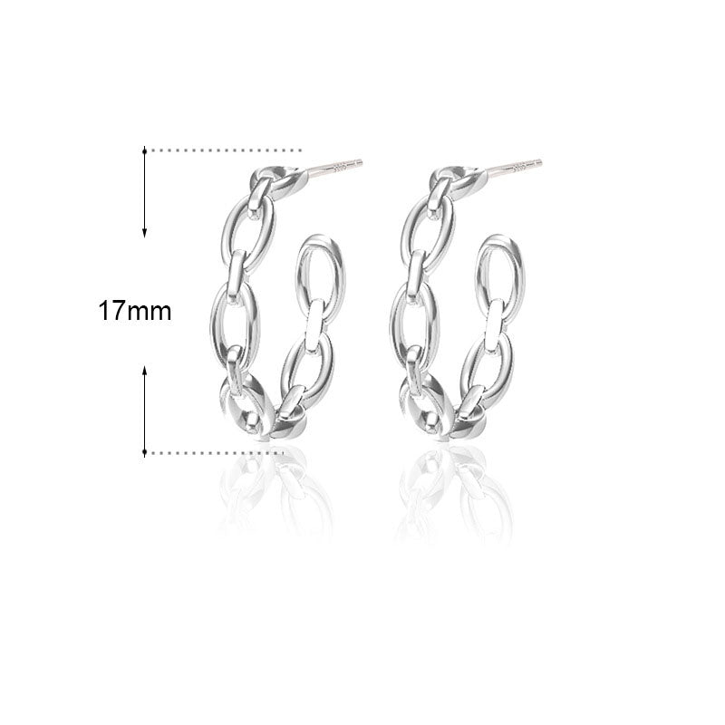 Fashion Hollow Chain Loop 925 Sterling Silver Hoop Earrings
