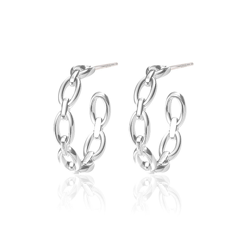 Fashion Hollow Chain Loop 925 Sterling Silver Hoop Earrings