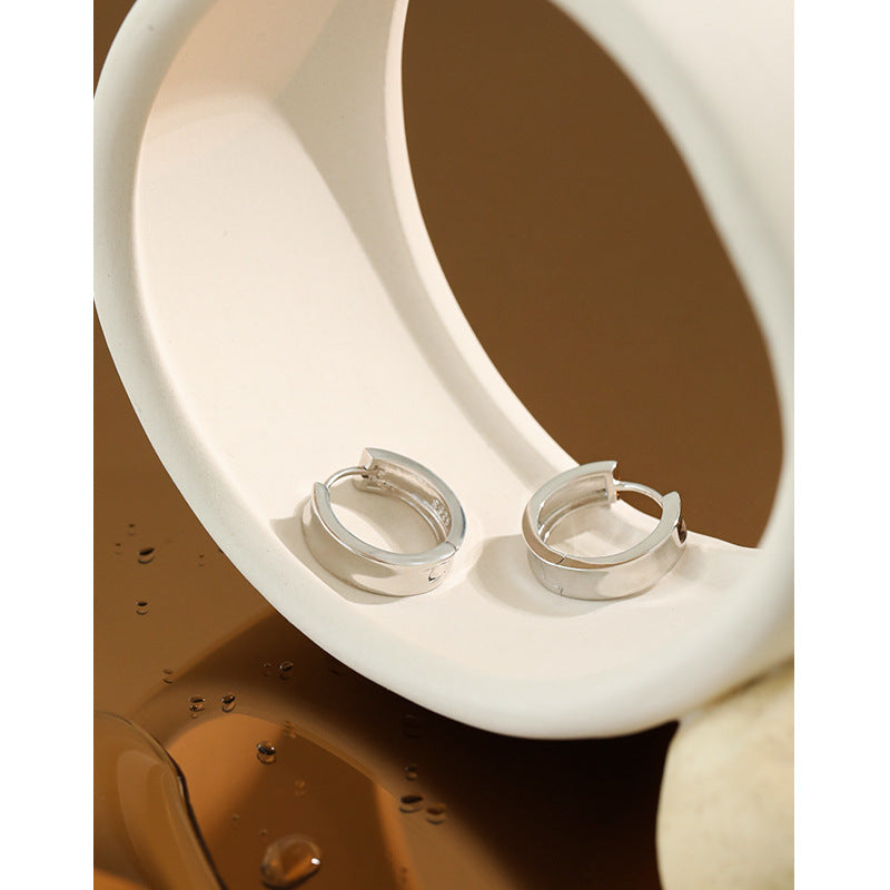 Simple Minimalist Geometry Circle 925 Sterling Silver Huggie Hoop Earrings
