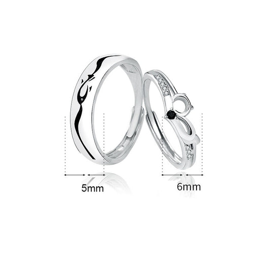 Fashion CZ Cat Love Fish 925 Sterling Silver Adjustable Promise Ring