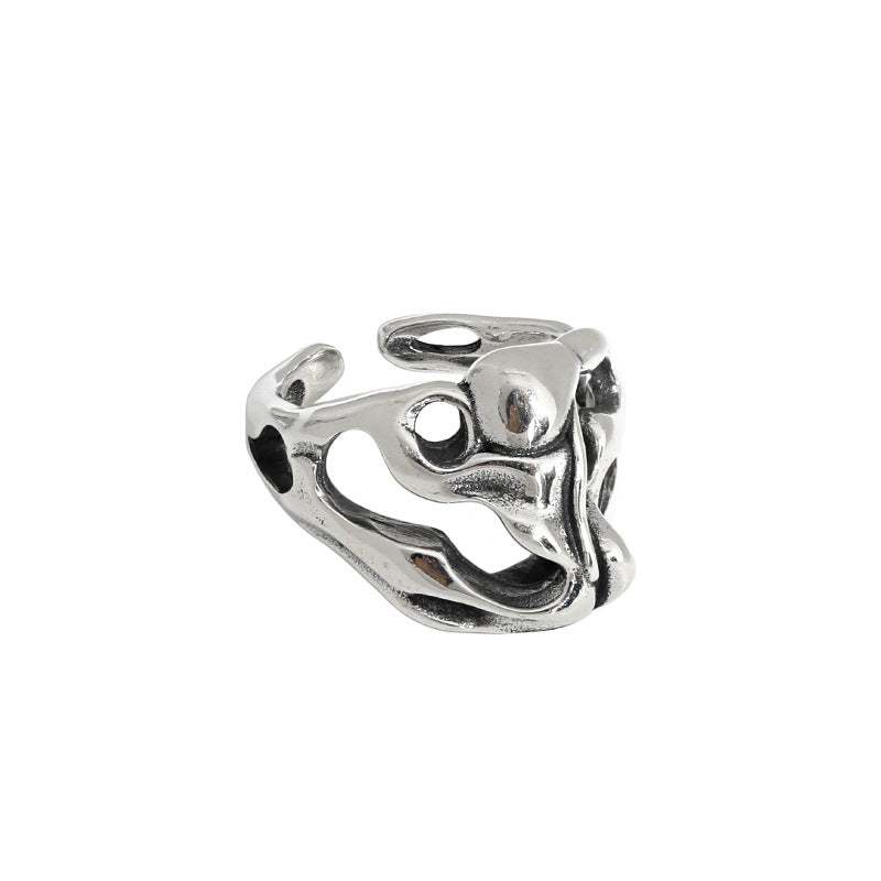 Vintage Hollow Skull Head 925 Sterling Silver Adjustable Ring