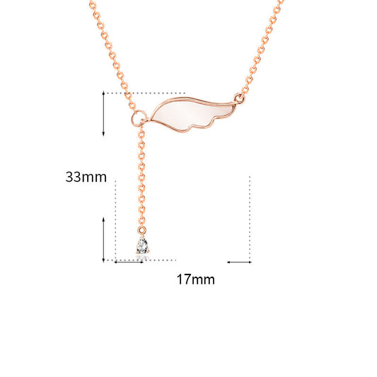 Sweet Mother of Shell Angel Wings CZ 925 Sterling Silver Necklace