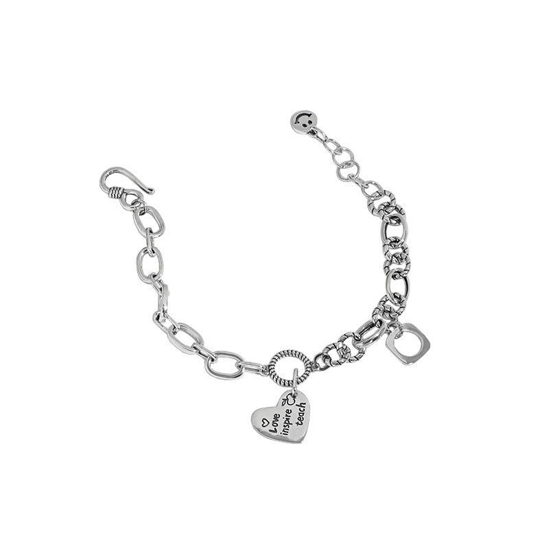 Vintage Love Inspired Teach Letters Chain 925 Sterling Silver Bracelet