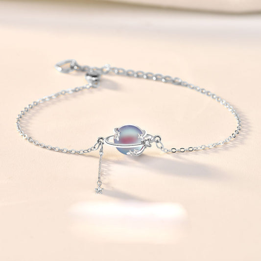 Girl Natural Moonstone Star CZ 925 Sterling Silver Bracelet