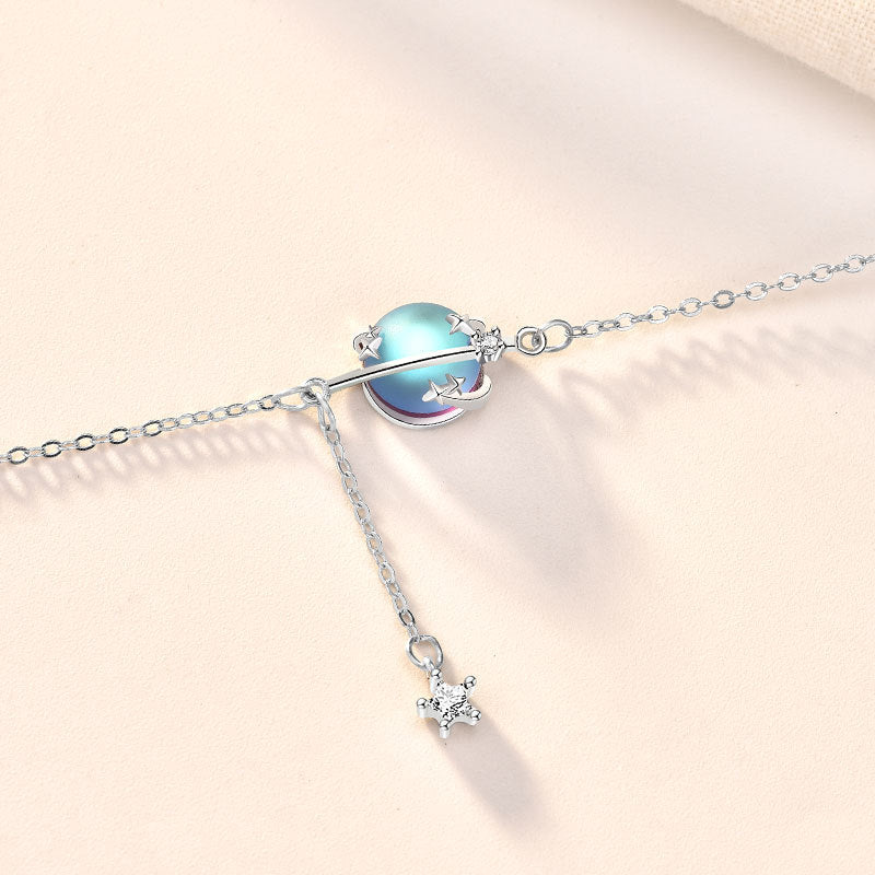 Girl Natural Moonstone Star CZ 925 Sterling Silver Bracelet