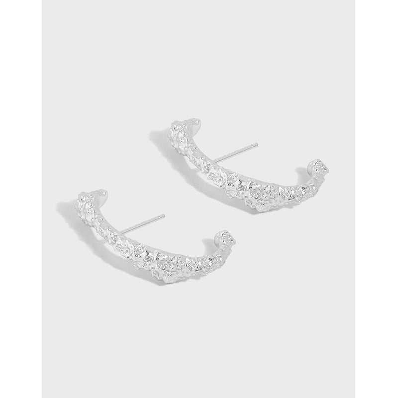 Office Irregular Letter C Shape 925 Sterling Silver Stud Earrings