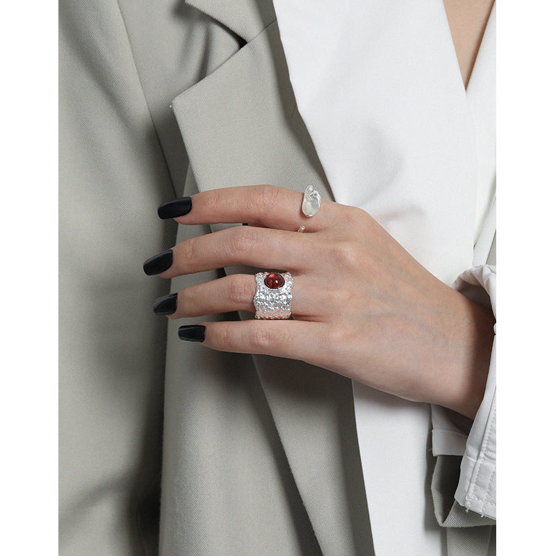 Fashion Irregular Calla Lily 925 Sterling Silver Adjustable Ring