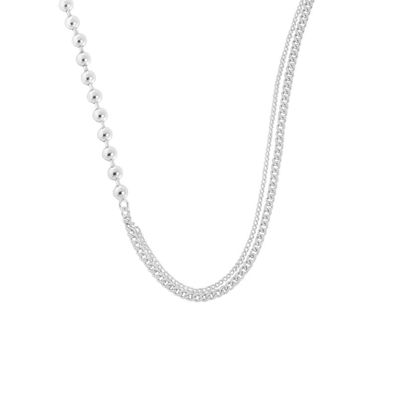 Fashion Asymmetry Beads Chain 925 Sterling Silver Necklace