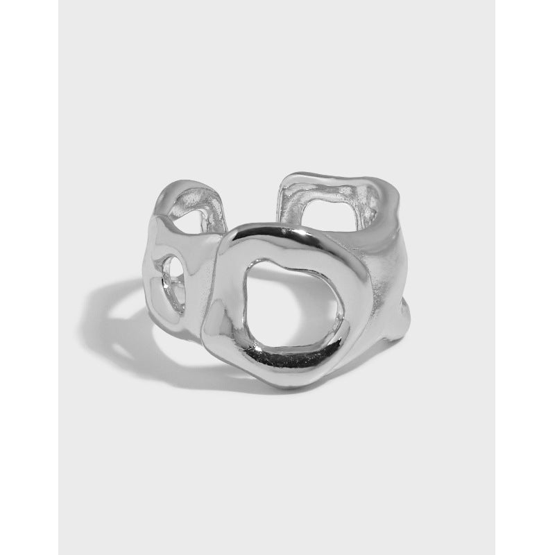 Graduation Irregular Hollow Heart 925 Sterling Silver Adjustable Ring