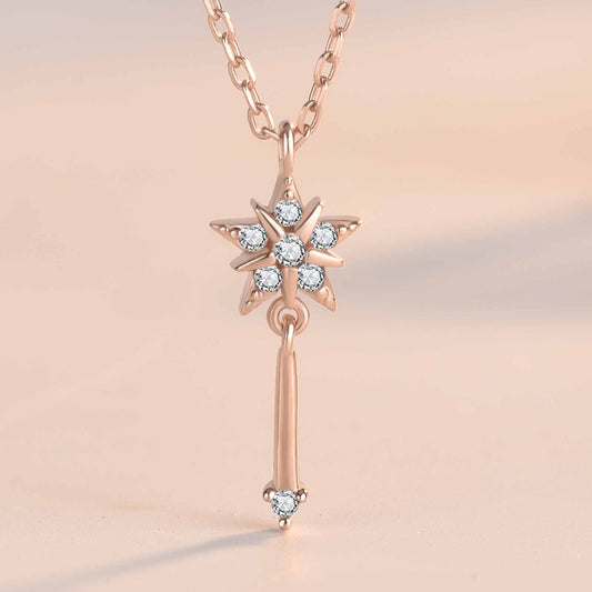 Girl CZ Magic Star Fairy Stick 925 Sterling Silver Necklace