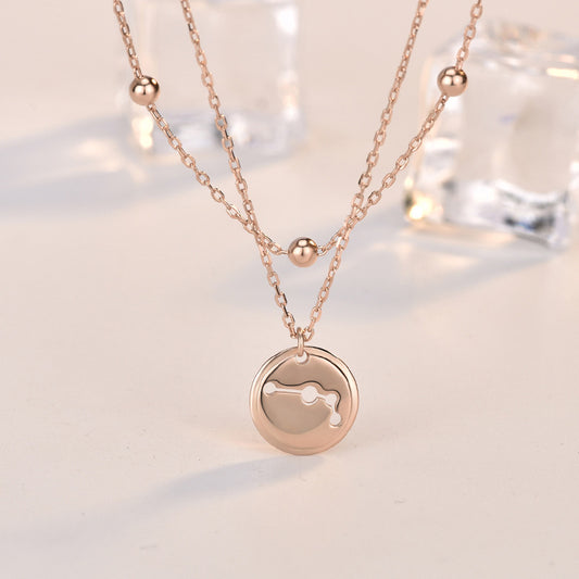 New Double Layer Round Big Dipper Star 925 Sterling Silver Necklace