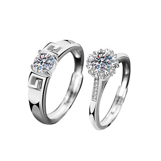 Wedding Moissanite CZ Magic Spell Flower 925 Sterling Silver Adjustable Promise Ring