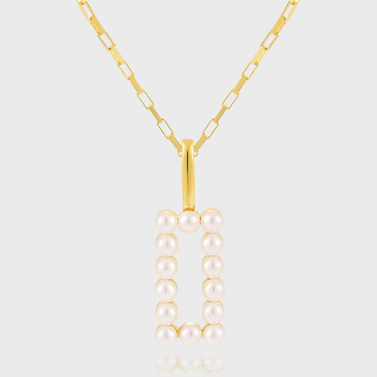 Women Elegant Geometry Shell Pearls Rectangle 925 Sterling Silver Necklace