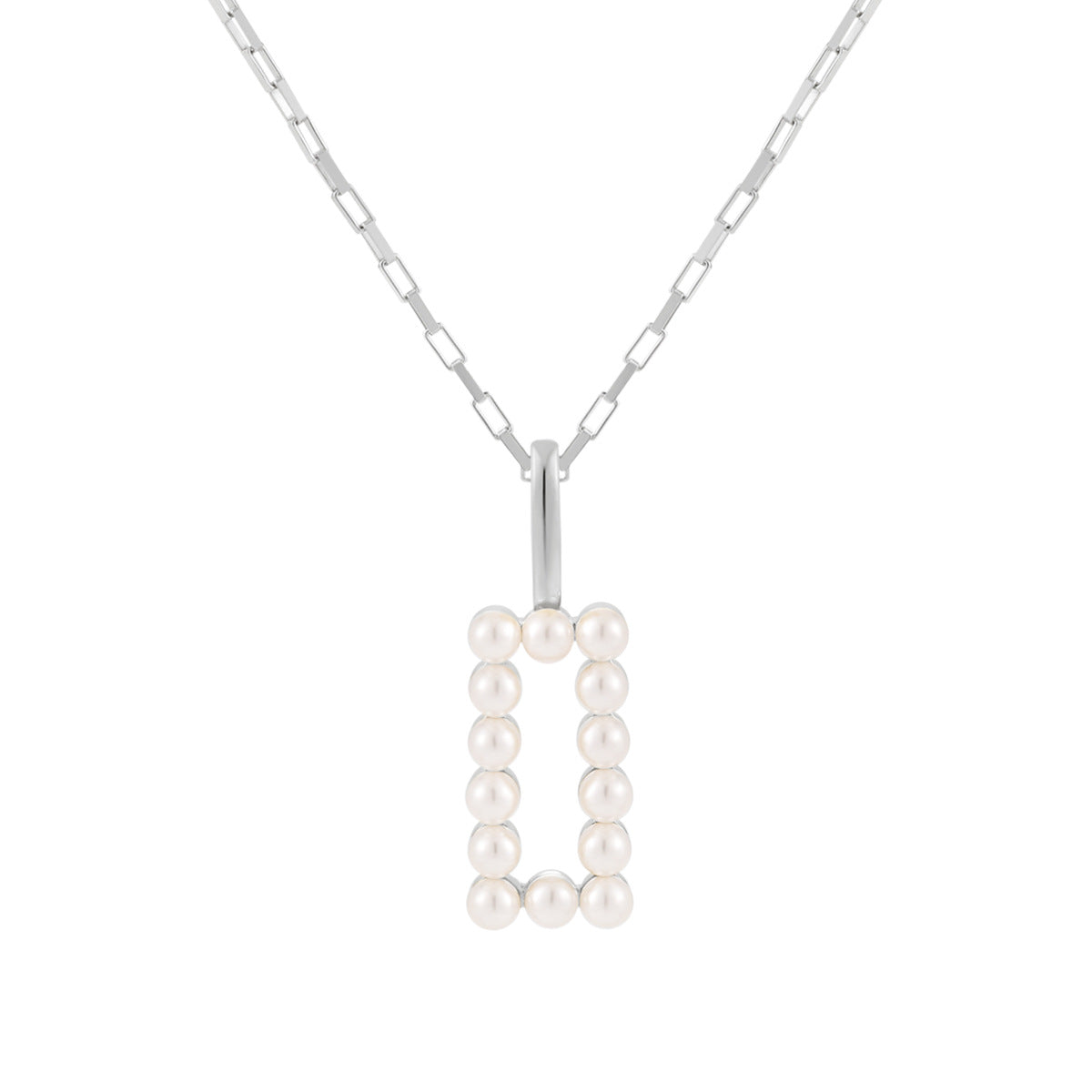 Women Elegant Geometry Shell Pearls Rectangle 925 Sterling Silver Necklace