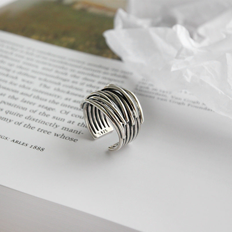 Retro Multi Lines Twining 925 Sterling Silver Adjustable Ring