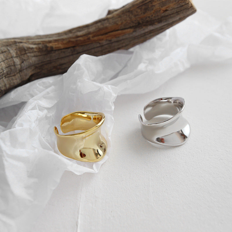 Fashion Irregular Concave 925 Sterling Silver Adjustable Ring