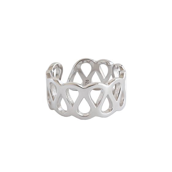 Simple Hollow Cross Wide 925 Sterling Silver Adjustable Ring