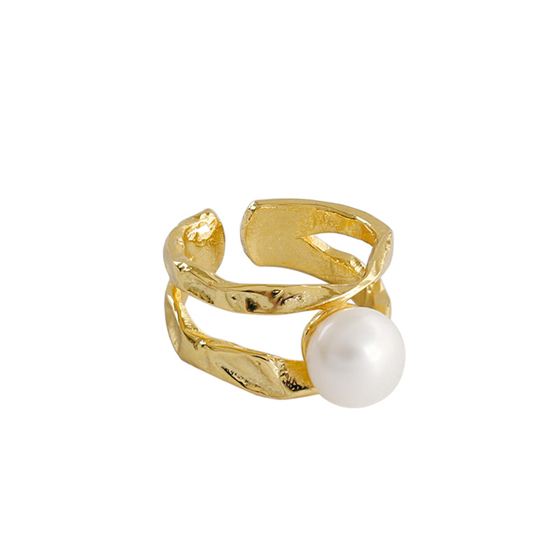 Irregular Line Freshwater Pearl 925 Sterling Silver Adjustable Ring