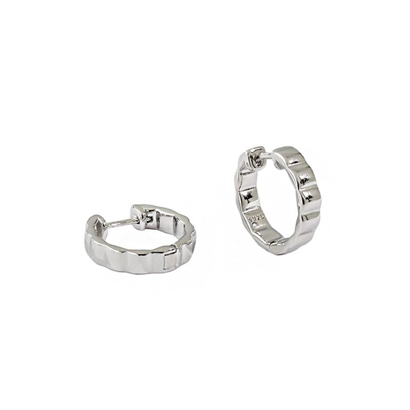 Simple Wheel Circle 925 Sterling Silver Huggie Hoop Earrings