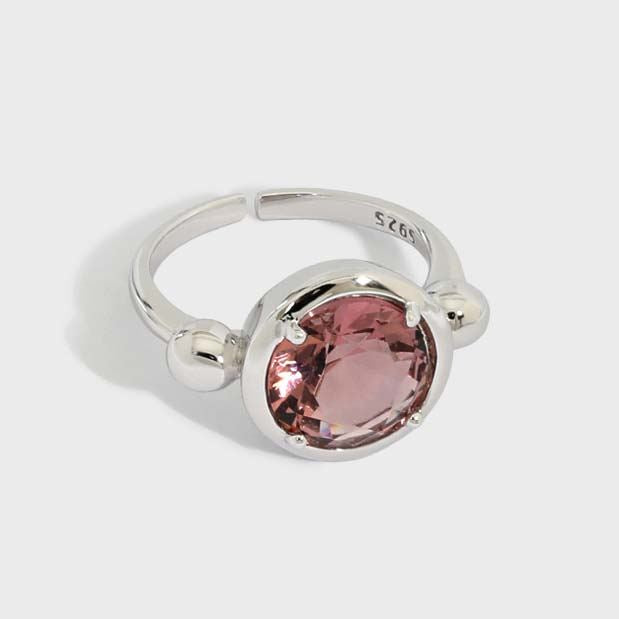 Minimalism Round Created Tourmaline 925 Sterling Silver Adjustable Ring