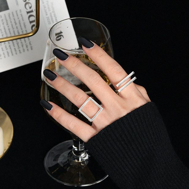 Simple Hollow Square 925 Sterling Silver Adjustable Ring