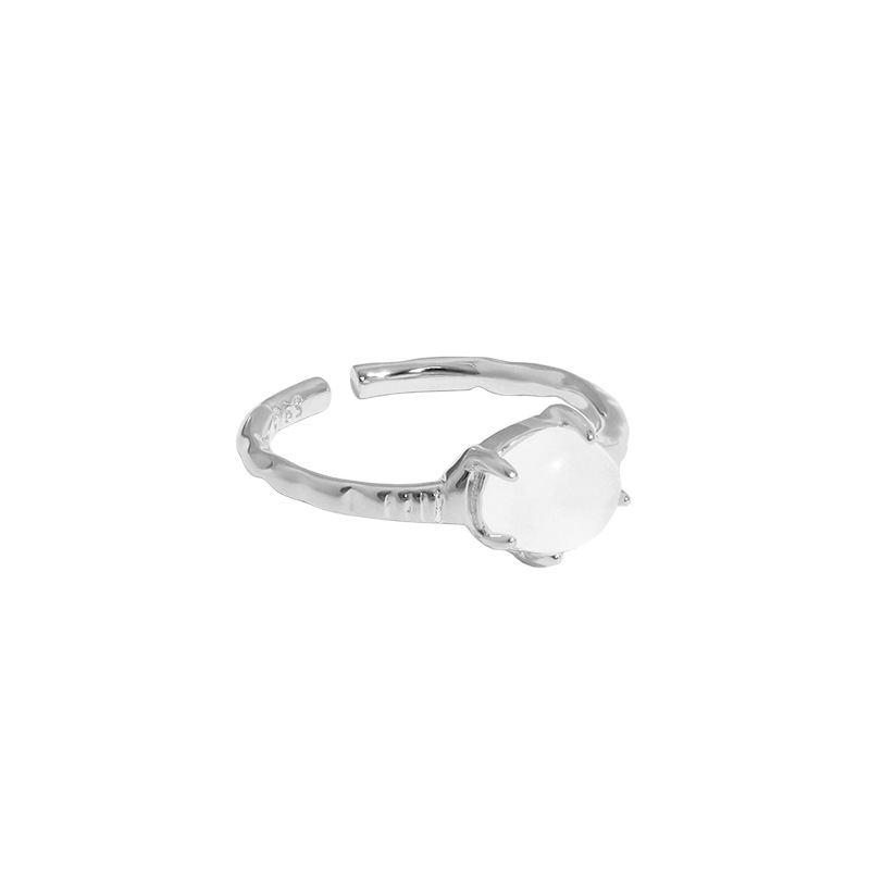 Simple Geometry Round Crystal 925 Sterling Silver Adjustable Ring