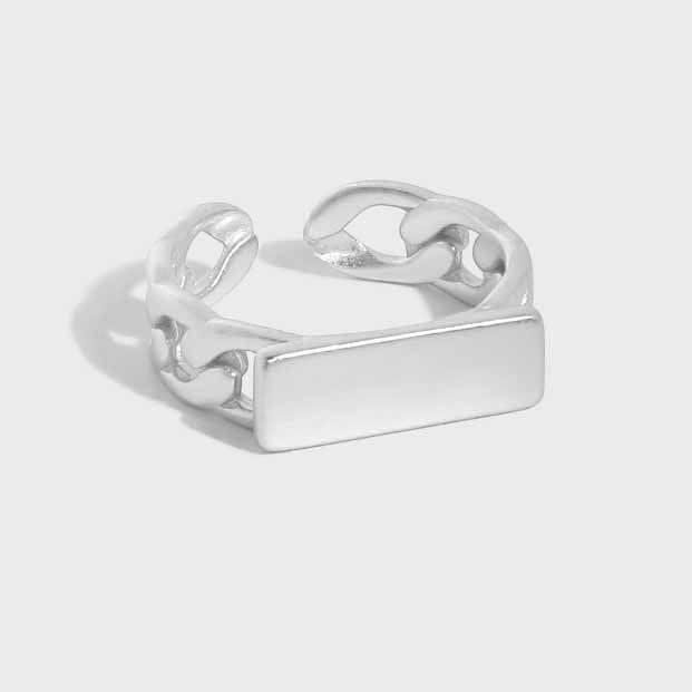 Fashion Geometry Rectangle Chain 925 Sterling Silver Adjustable Ring