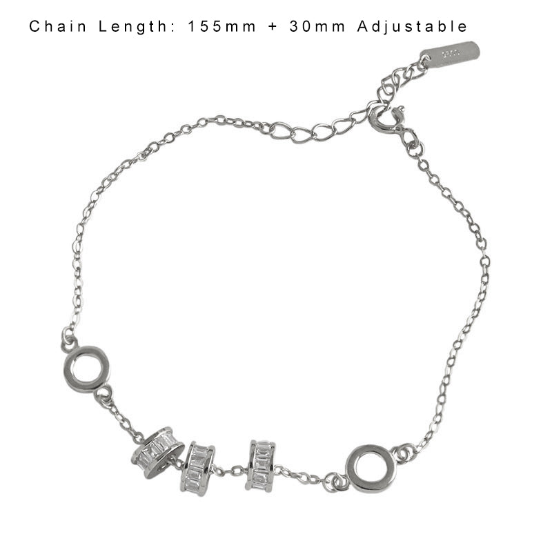 Gift CZ Lucky Transfer Beads Circles 925 Sterling Silver Bracelet